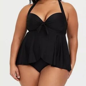 TORRID VIXEN SIZE 3R BLACK TIE - FRONT WIRELESS BABYDOLL ONE - PIECE SWIMSUIT